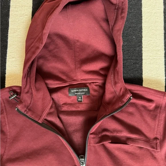 Burgundy Hooded half zip long sleeve shirt moisture wicking - Picture 2 of 2